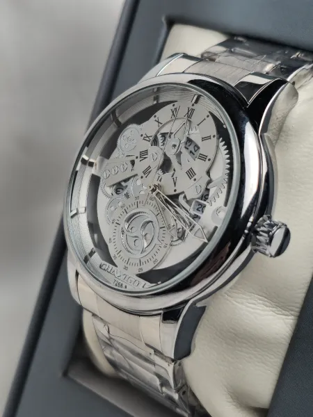 Luxury Skeleton Watch – White Dial & Silver